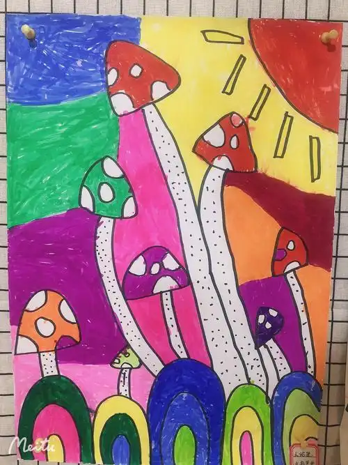 水彩笔画～蘑菇房