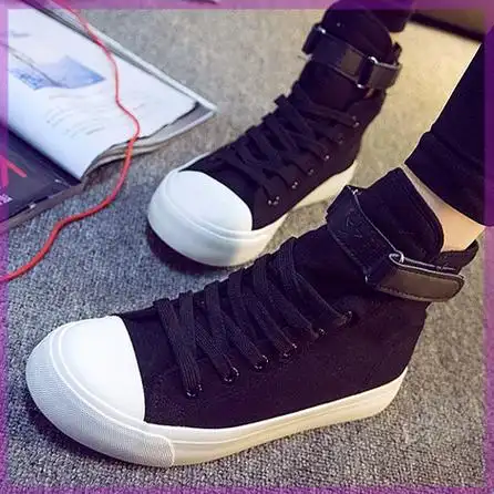 学生平底高帮帆布鞋纯白色凡布鞋女大童高邦板鞋全白球鞋高腰女鞋