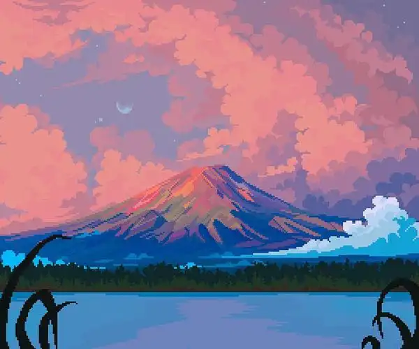 美好暮色像素风景画