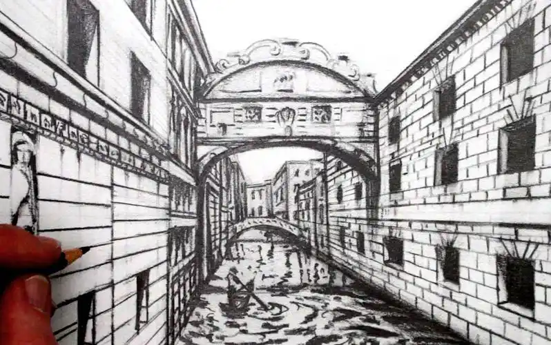 绘画技巧一点透视画街景威尼斯水路