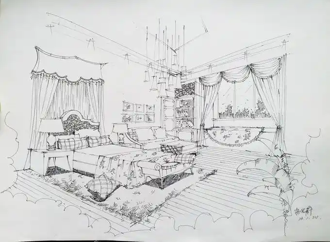 纯手绘卧室线稿|空间|室内设计|sivt - 原创作品 - 站酷 (zcool)