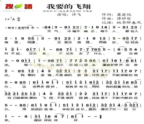 《我要的飞翔》(许飞演唱)_歌谱简谱_歌词简介_曲谱资料