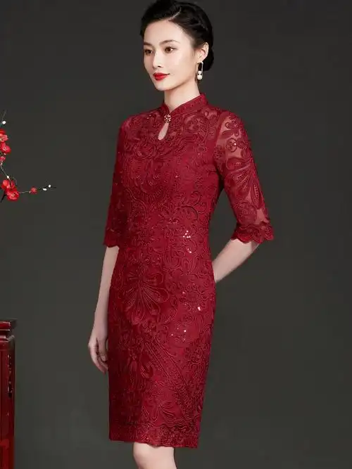 婆婆装婚礼服小个子喜婆婆婚宴装旗袍洋气夏季母亲女儿结婚礼服连衣裙