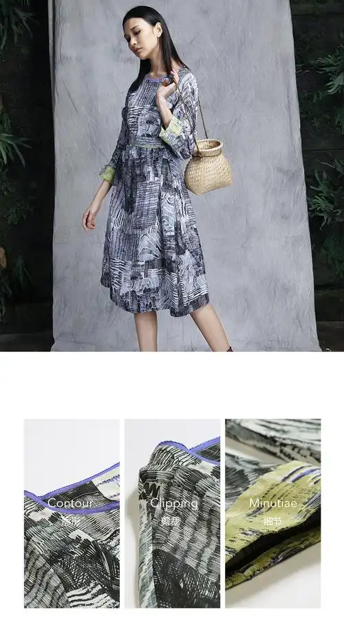 a181w18221阿尤原创女装春夏新款苎麻印花连衣裙a181w18221a181w18221