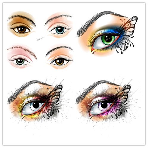 a0965矢量彩色手绘眼睛眼妆图案模板 ai设计素材