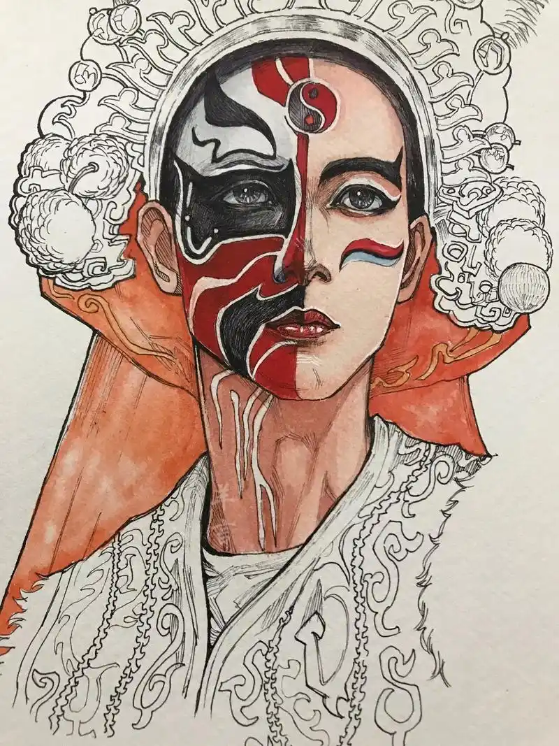 钢笔淡彩潮汕英歌舞.#手绘 #古风人物绘画 #潮汕英歌舞 # - 抖音