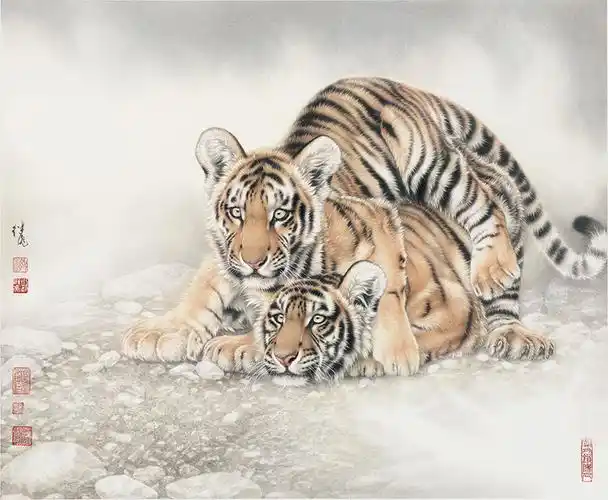 刘继彪两只老虎名画宣纸微喷复制品装饰国画字画高清国画