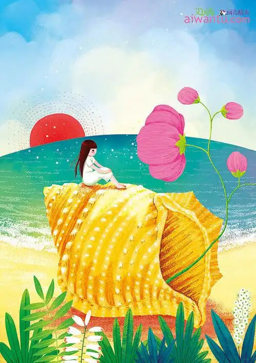 画儿晴天唯美插画-海洋系列封面插画三