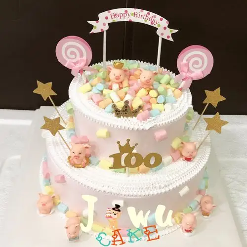 小猪宝宝百天周岁百日宴卡通双满月网红生日蛋糕上海同城配送
