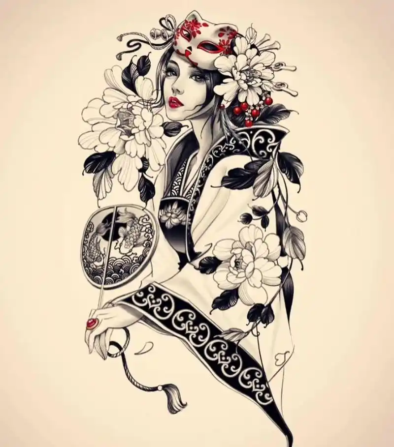 艺伎纹身手稿//武汉刺青 温柔,甜美 艺伎的形象是日本男人幻想中最