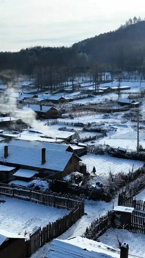 农村的日落格外显眼 雪后村庄 雪一落这里就美成了诗 东北农村 乡愁