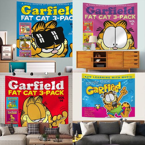 网红背景布横版加菲猫挂布宿舍床头装饰墙布房间布置可爱背墙自粘