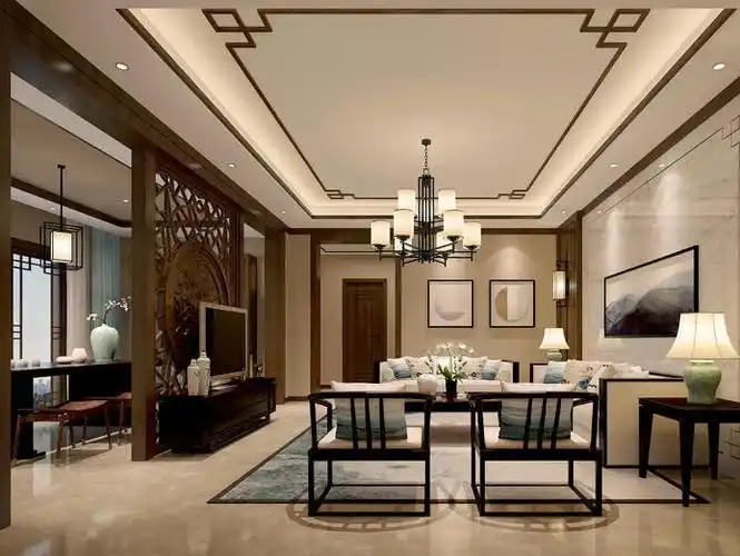 中铁生态城别墅300平新中式风格装修案例