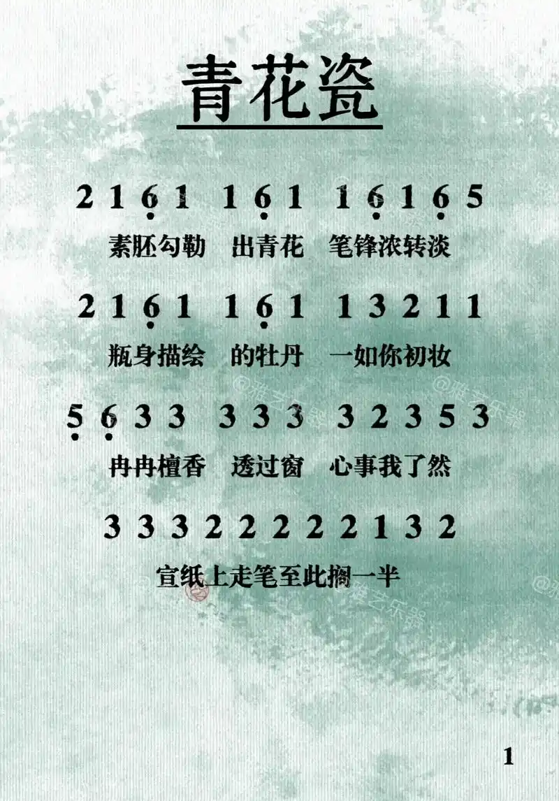 《青花瓷》简谱82学会扣1!#简谱 #音乐 #钢琴 #周杰伦  - 抖音