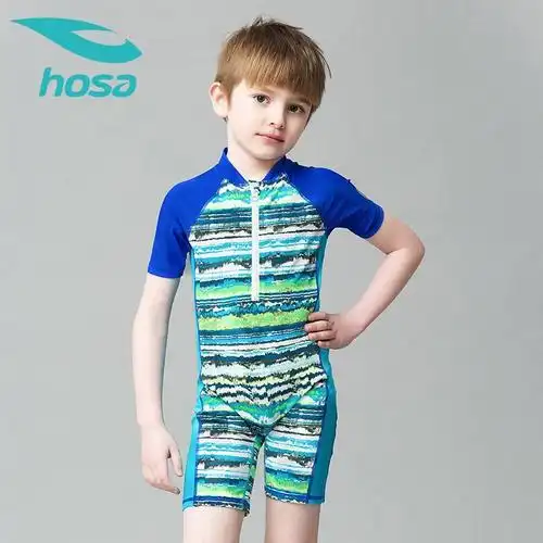 hosa浩沙男童连体泳衣中大童男生平角游泳裤时尚新款可爱泳装套装视频