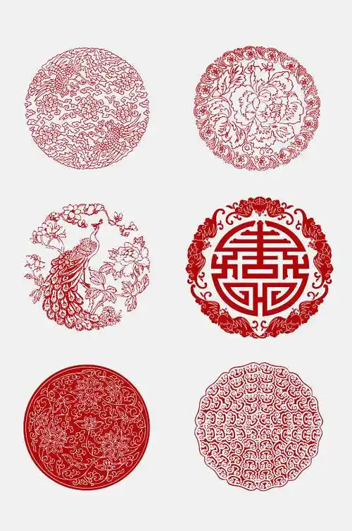 中国风唯美红色传统吉祥纹样图案免抠素材