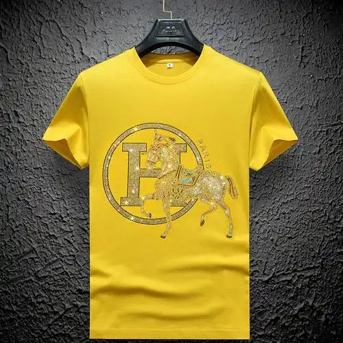 爱马男仕轻奢冰丝短袖高端真丝夏季国际大牌男装奢侈品牌t恤男士