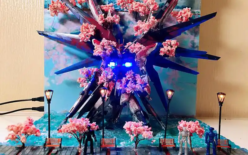 【吓猴蹲】高达 mg 自由 樱花公园场景