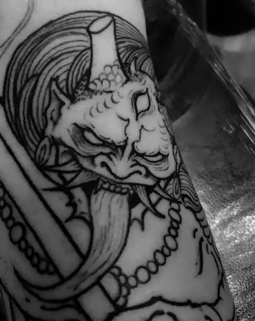 夜叉花臂纹身图片_新传统纹身图案