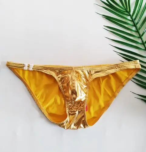 2件包邮男士时尚仿皮囊袋紧身弹力闪亮修身性感三角u凸青年内裤