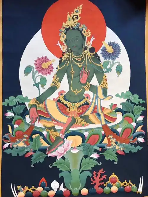 绿度母  #绿度母心咒  #手绘唐卡