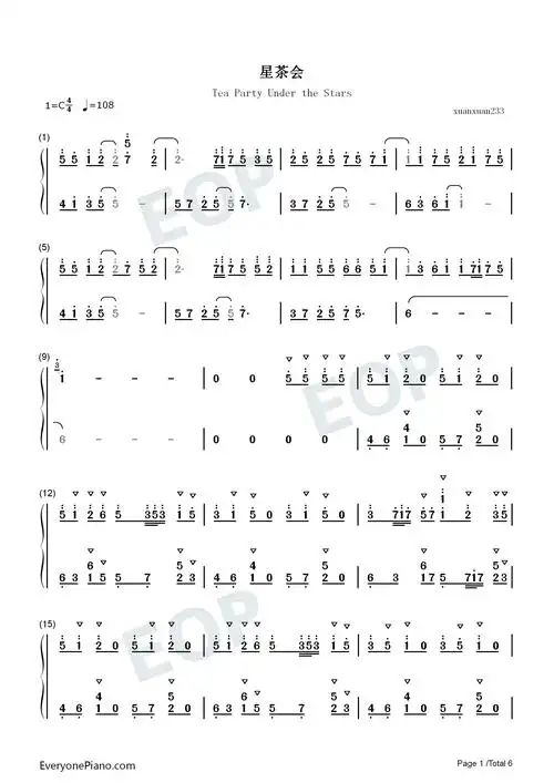 星茶会轻快的钢琴rb曲双手简谱预览1