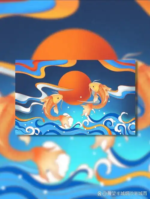 背景素材 | 国潮锦鲤鸿运当头喜庆国风插画