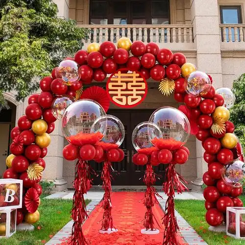 气球拱门室外农村婚礼现场布置结婚酒店场地装饰路边开业婚庆用品