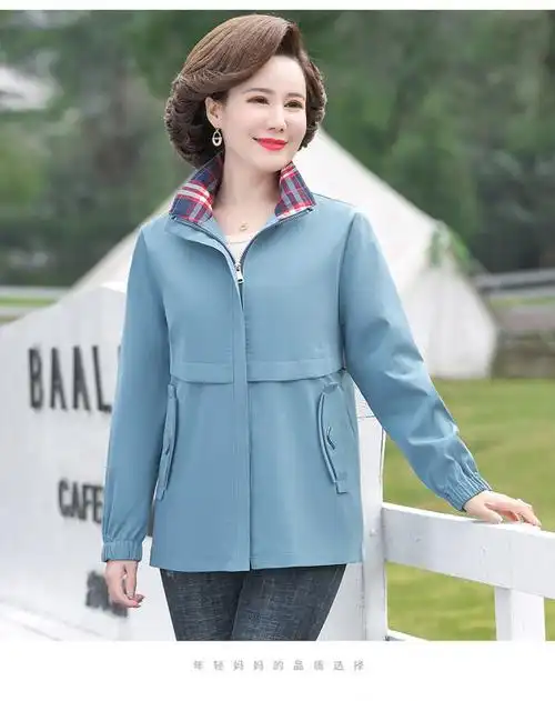 70岁女秋装上衣妈妈春秋装外套中老年女装洋气上衣2022新款中年女短款