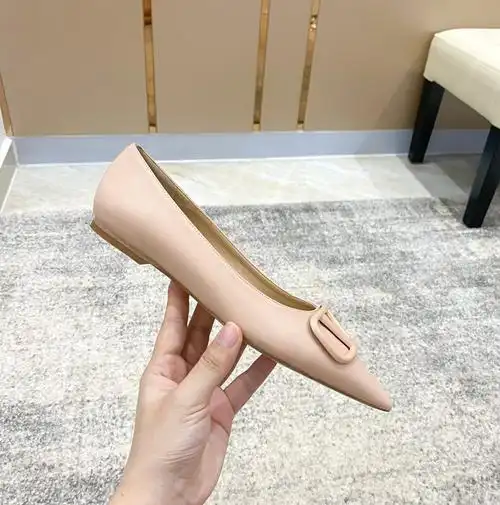 名媛风平底鞋2021秋新款法式尖头裸色vg扣浅口气质平跟宴会单鞋女