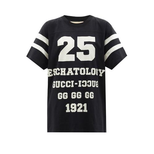 古驰gucci女款黑色圆领t恤|25 eschatology-print cotton-jersey t