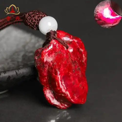 朱砂吊坠原矿矿石随形无根砂全透光民族风收藏项坠