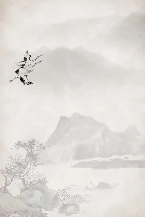 中国风水墨山水古典雅唯美背景图 psd模板ai海报设计素材中式插画