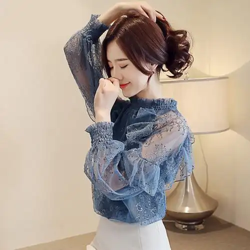 热卖蕾丝打底衫女2019春装新款很仙的上衣荷叶边ins修身洋气小衫打底