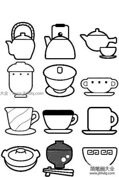 用品简笔画餐具3各式餐具杯具简笔画可作拼布图案或绣图厨房餐具简笔