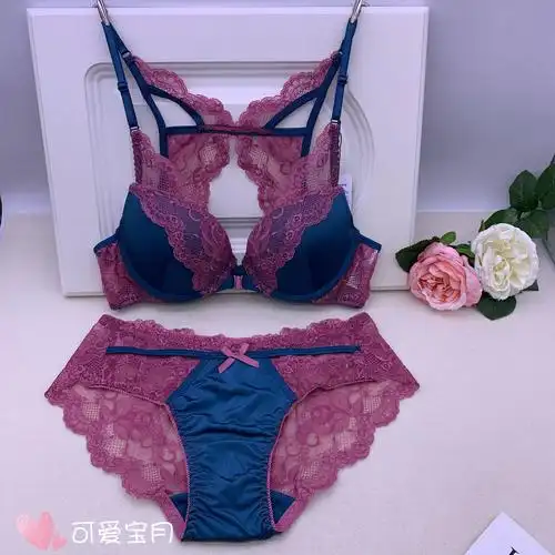 韩国ullala bvb女情趣内衣性感前扣美背蕾丝印花聚拢文胸套装现货