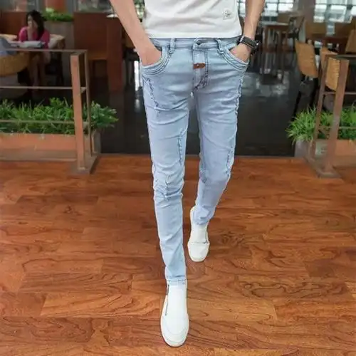 秋夏季男士牛仔裤男裤弹力休闲修身韩版小脚裤青年紧身铅笔长裤潮