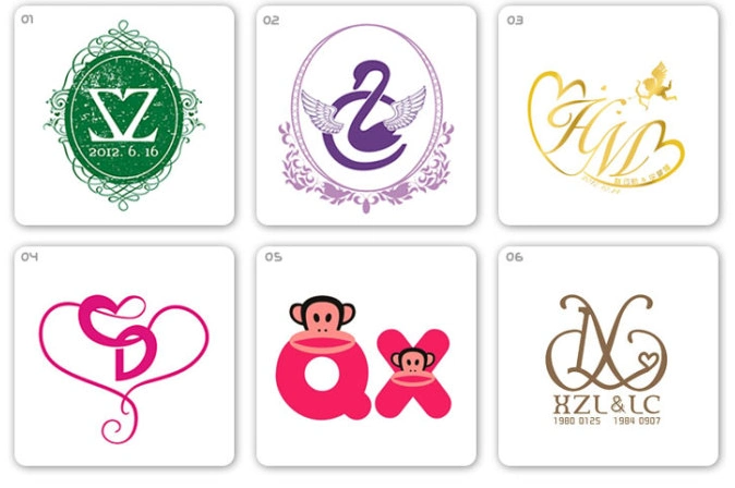 6个按新人名字首字母组合成的主题婚礼logo