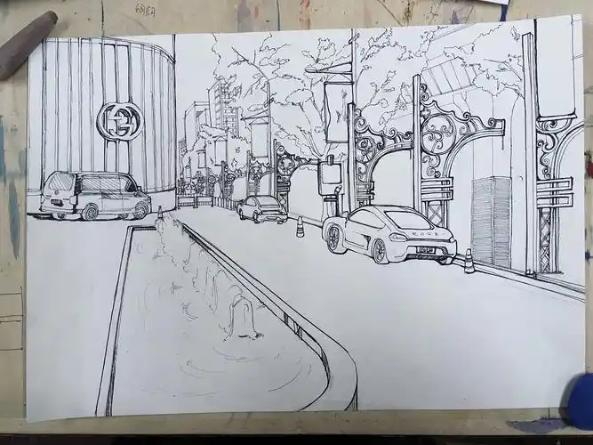 泰国街景钢笔速写