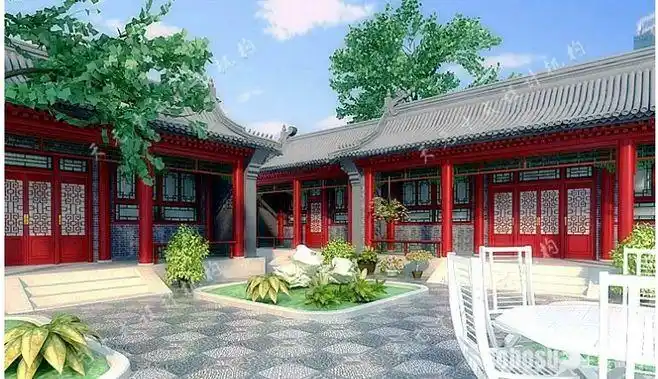 传统四合院院落装修效果图—土拨鼠装饰设计门户