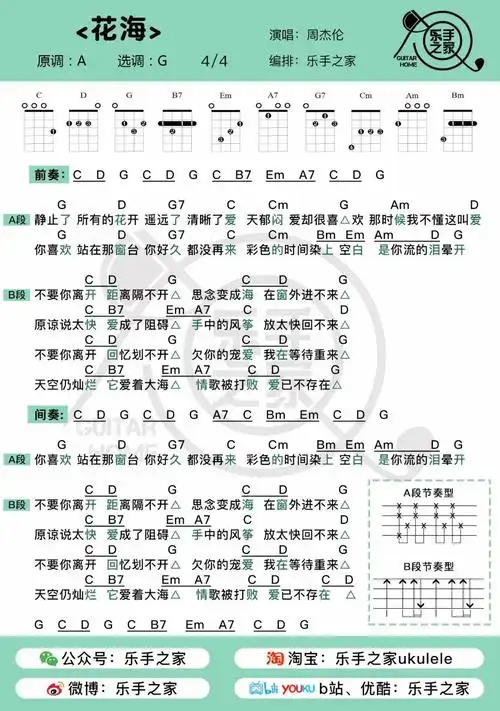 不要你离开,思念是一片《花海》· 周杰伦 | 乐手之家尤克里里&吉他