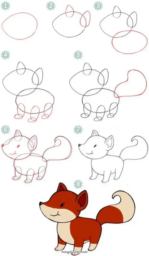 一步一步画一只可爱的火红小狐狸小狐狸简笔画大全