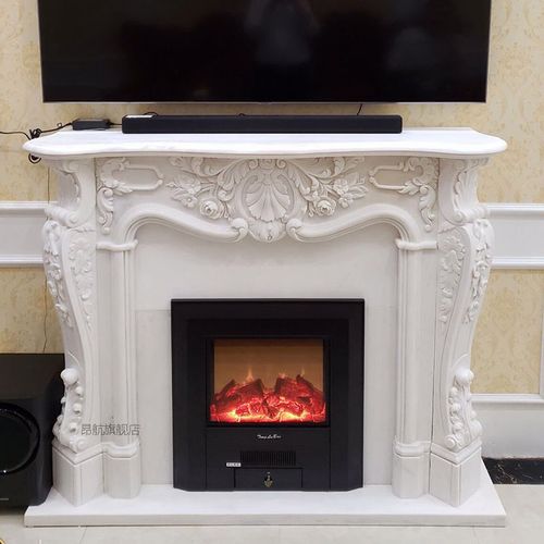 大理石壁炉欧式汉白玉石材雕刻家用法式浮雕花装饰石雕真火壁炉架【15