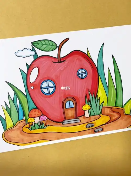 马克笔卡通童话小房子#创意美术儿童画  #儿童创意画  #临摹卡  #马克