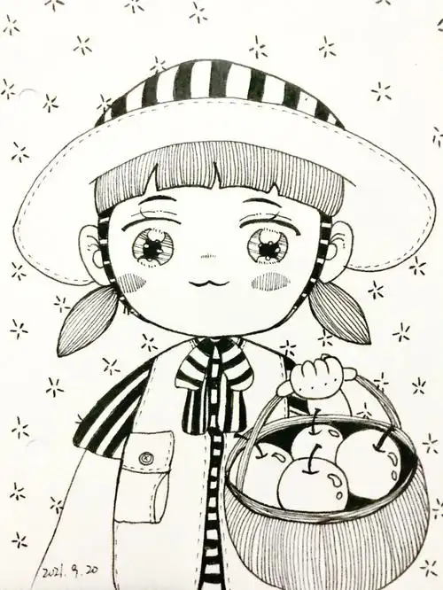 画画102天黑白线描卡通人物01含步骤