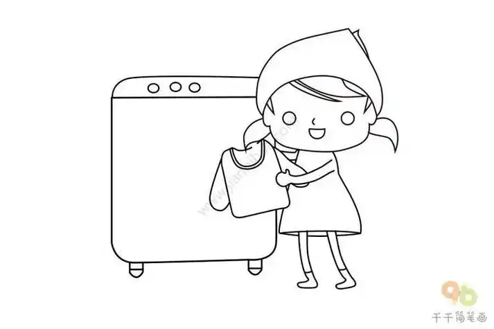 卡通洗衣服的小孩黑白简笔画图片素材人物简笔画蓝精灵的新劳动节简笔