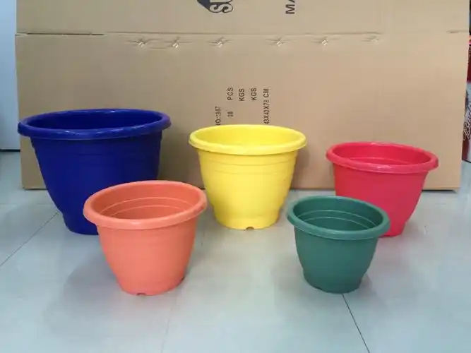 供应园艺园林圆形彩色塑料pp新料花盆容器h型
