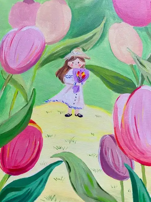 春天  #丙烯  #丙烯装饰画  #郁金香  #郁金香  #肌理