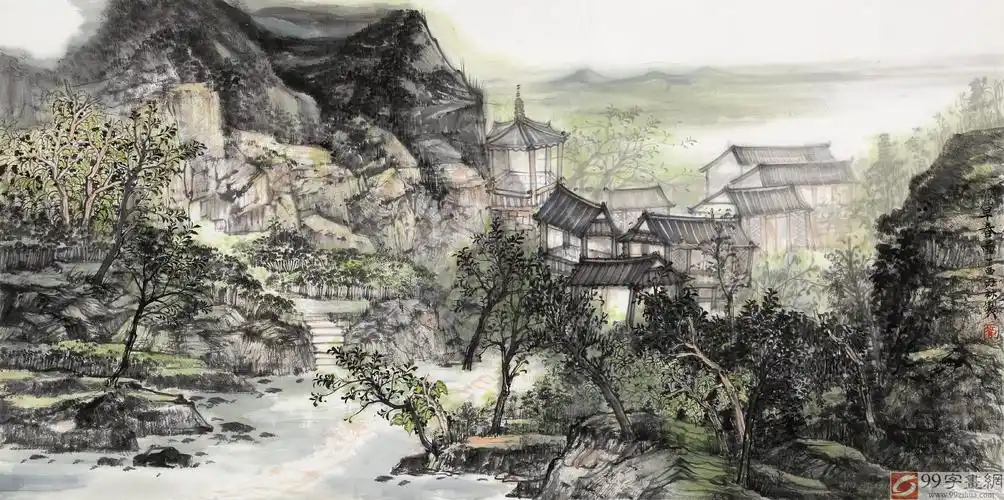 管旺林 四尺乡村田园山水画《早春图》 - 写意山水画 - 99字画网