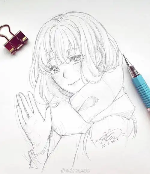 人物黑白动漫素材插画绘画线稿手绘女生男生长发短发